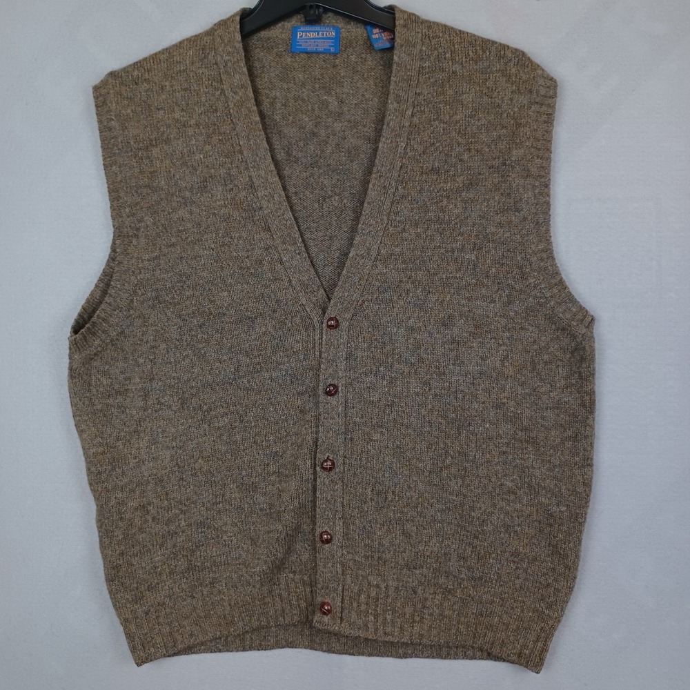 VTG  PENDLETON Mens Brown Shetland Wool Button-Down Sweater Vest USA Made Size L